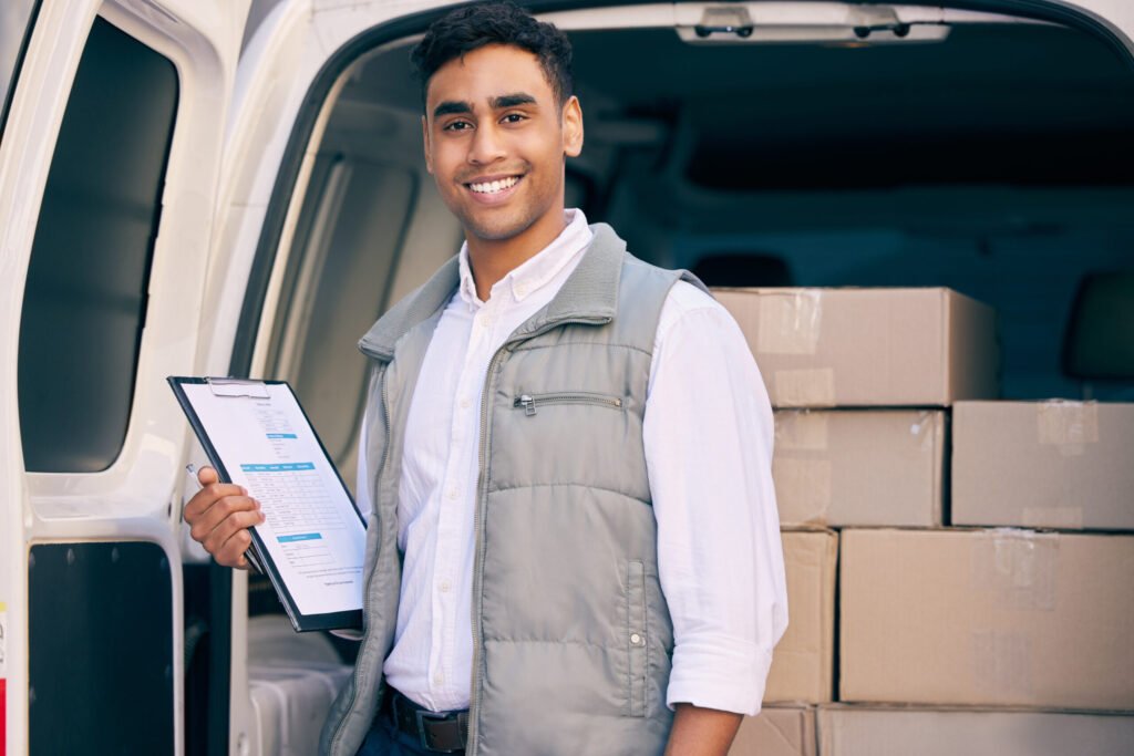 shot of a delivery man standing with a his clipboa 2025 04 06 11 25 20 utc